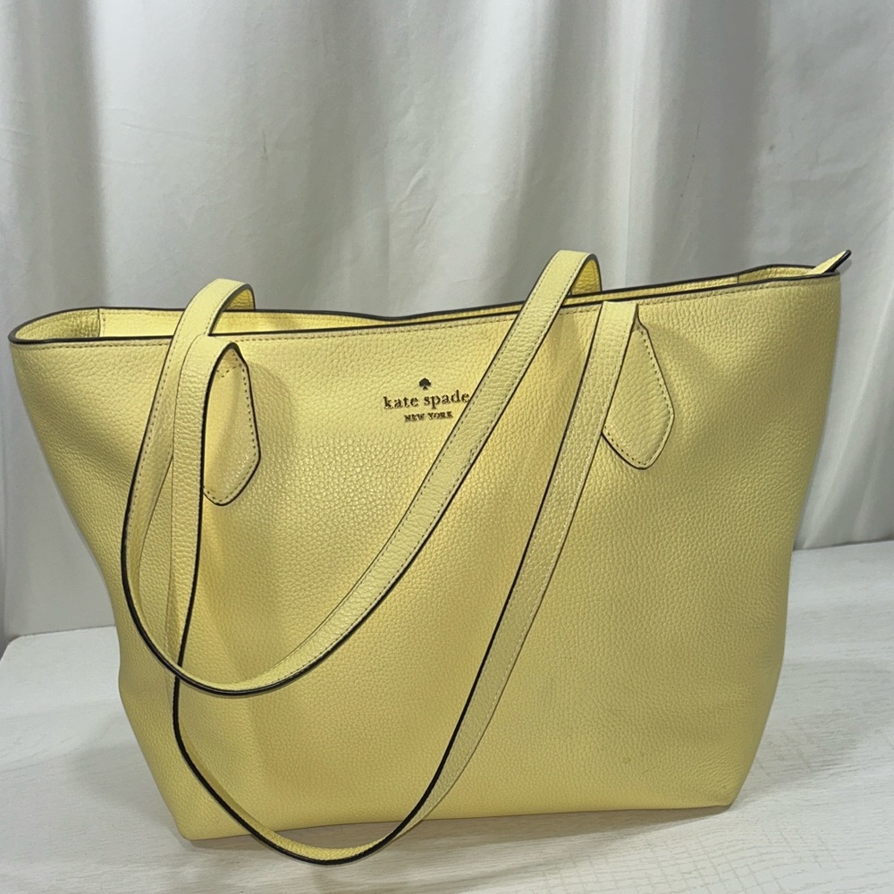 Kate Spade Light Yellow Lg Tote Bag Purse Zip Closure